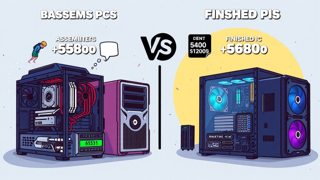 조립 PC vs 완제품 PC 비교 (cartoon 스타일)