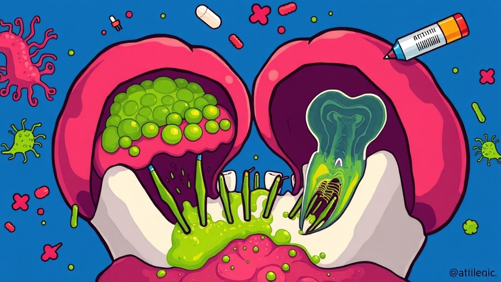 항생제, 이빨 염증에 얼마나 효과 있을까요? (cartoon 스타일)
