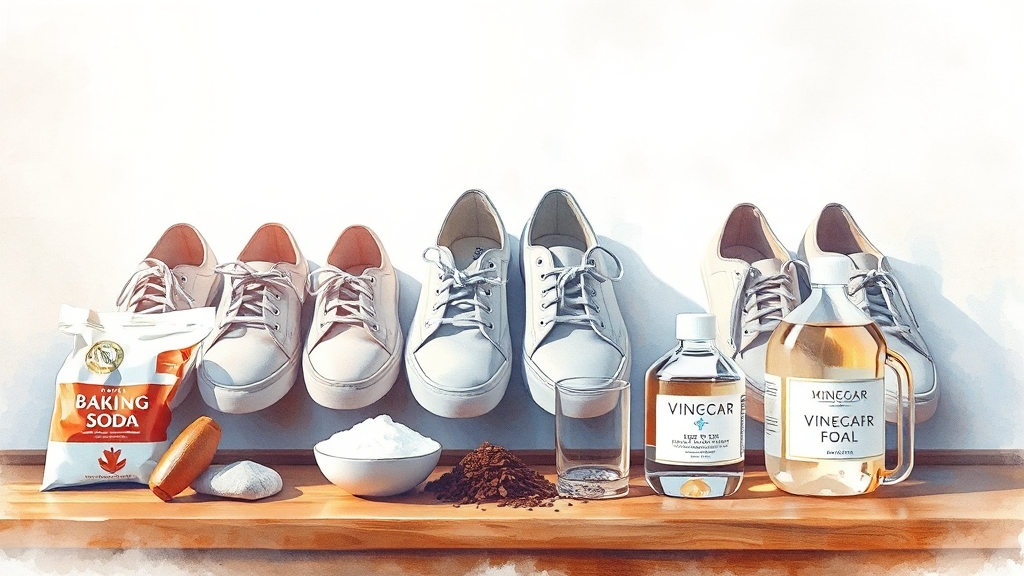 신발 냄새 제거 및 관리 (watercolor 스타일)