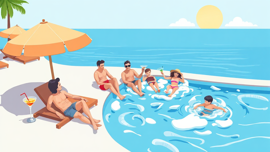 수영장 이용 시 주의사항 및 팁 (illustration 스타일)