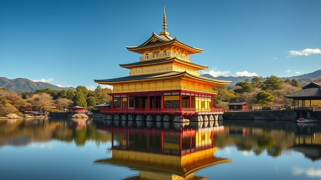 금각사: 찬란한 금빛 사찰 (realistic 스타일)