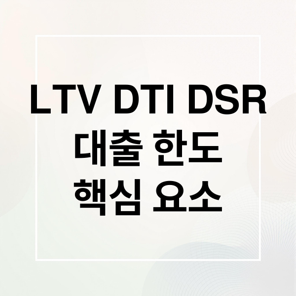 LTV DTI DSR
대출 한도
핵심 요소 (LTV DTI DSR 뜻)