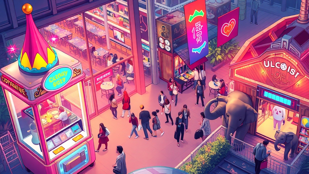 도파민스테이션 주요 체험 공간 (illustration 스타일)