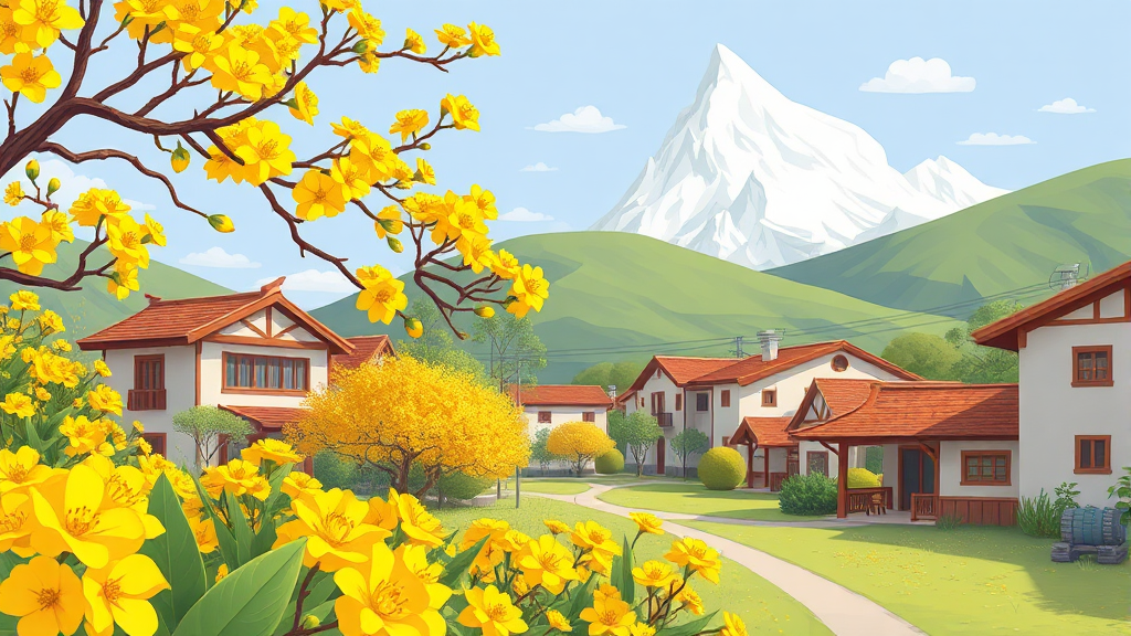 산수유 역사와 의미 (cartoon 스타일)