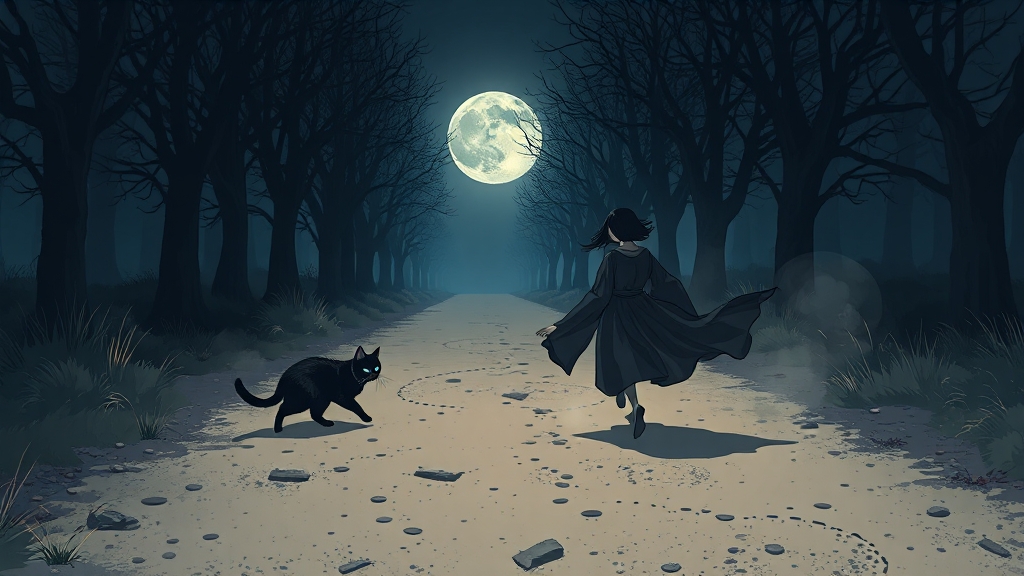 검은 고양이 꿈 상황별 해석 (illustration 스타일)