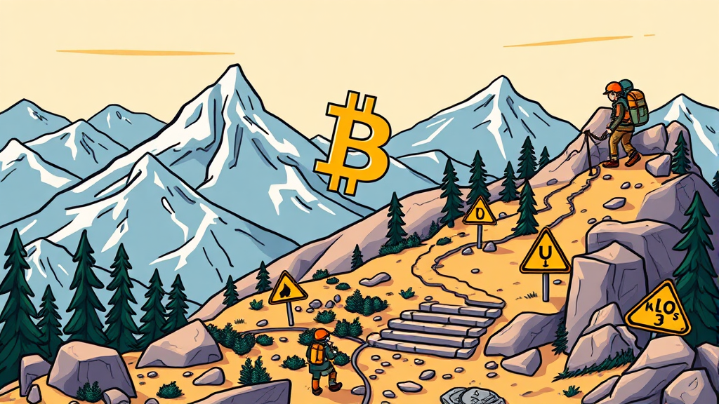 비트코인 투자 전략 및 위험 관리 (cartoon 스타일)