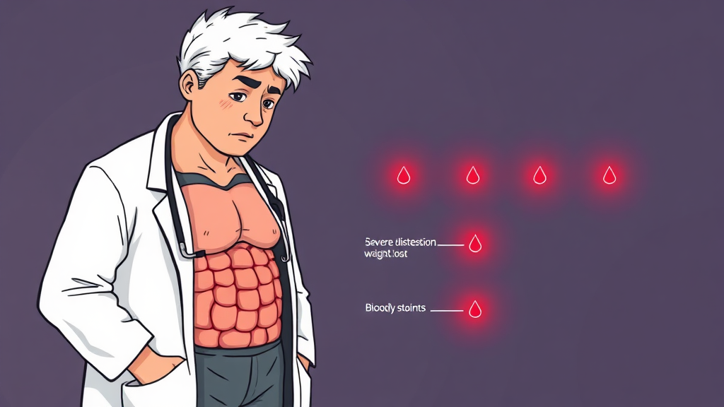 언제 병원을 가야 할까? 복부 팽만 심화 신호 (illustration 스타일)