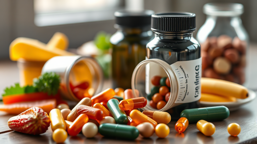 종합비타민, 섭취 시 주의할 점은? (realistic 스타일)