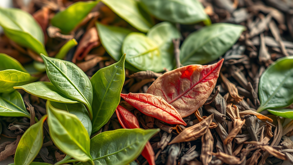 녹차 종류별 특징 비교 (realistic 스타일)