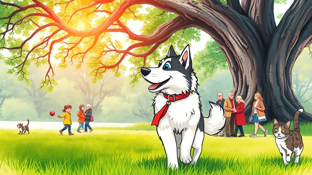 대형견 사회화 훈련 (cartoon 스타일)