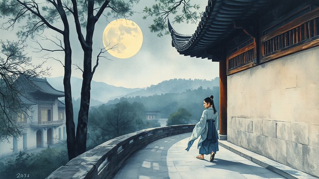 야간 관람 코스 및 포인트 (watercolor 스타일)