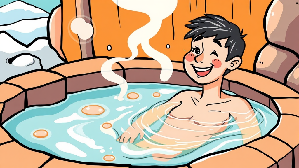 온천수 특징 및 효능 (cartoon 스타일)