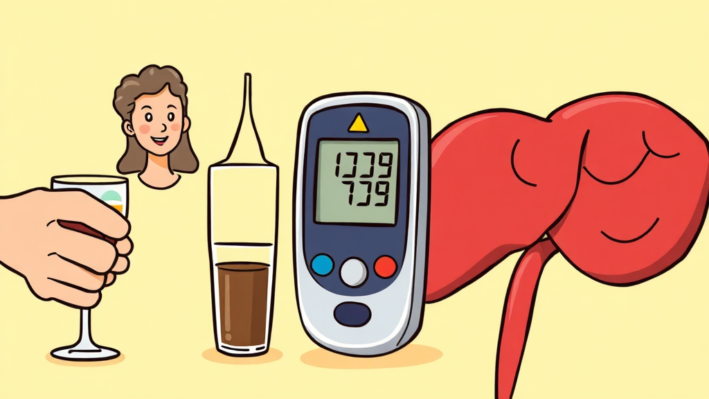 술의 함정: 당뇨 환자에게 치명적인 음주 습관 (cartoon 스타일)