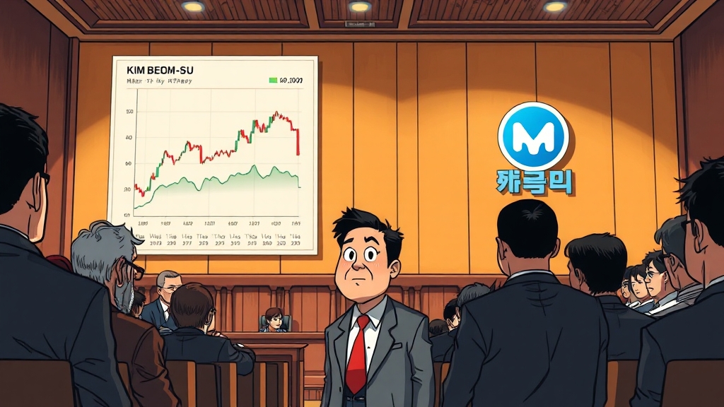 SM 시세조종 의혹, 김범수 재판 (cartoon 스타일)