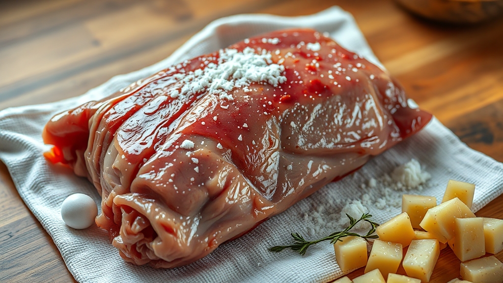 돼지고기 손질과 밑간 (realistic 스타일)