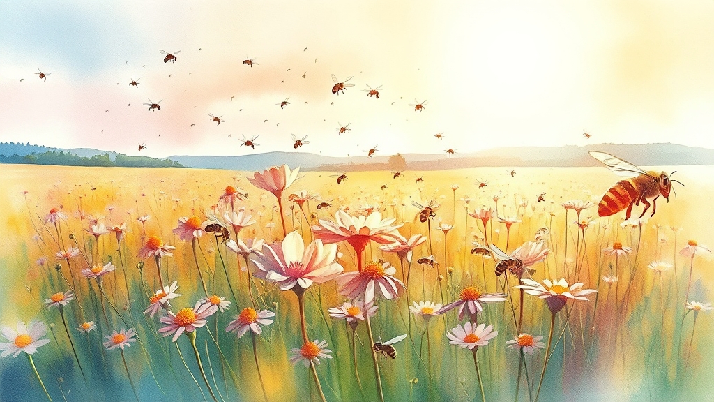 꿀벌 보존, 미래 식량 안보의 핵심 (watercolor 스타일)