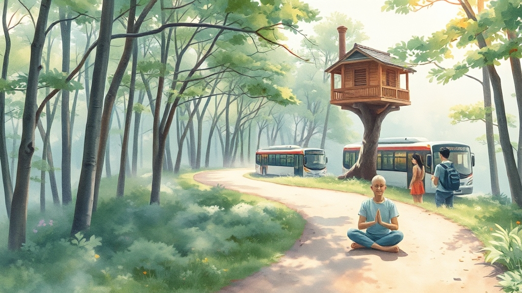 주변 관광 명소 및 교통편 (watercolor 스타일)