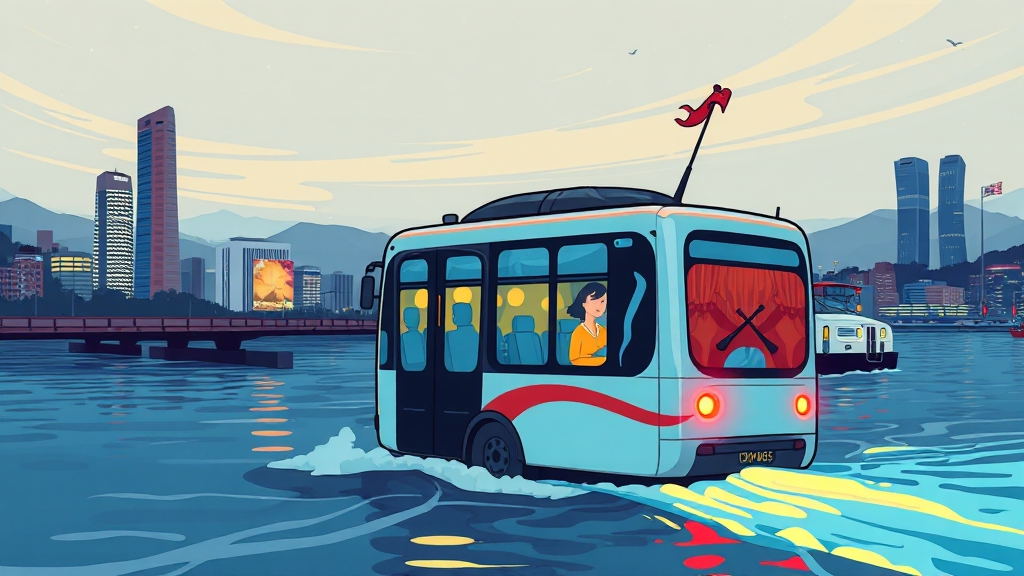 한강 버스, 어디로 갈까? (cartoon 스타일)