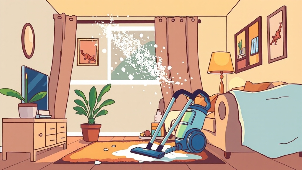 먼지 제거 청소 방법 (cartoon 스타일)