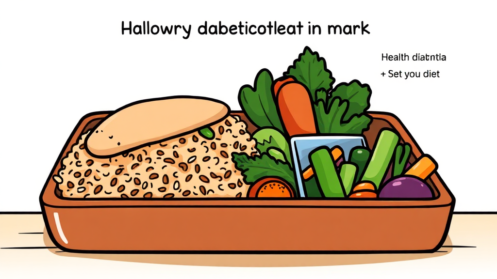 실천 가능한 당뇨 도시락, 식단 짜기부터 준비까지 (cartoon 스타일)