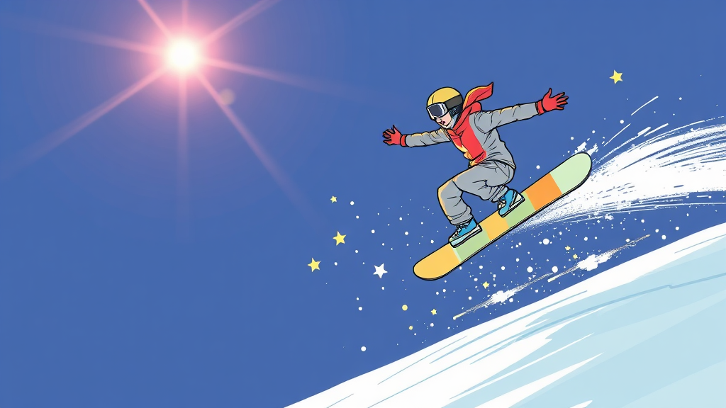 최가온의 스노보드 여정: 데뷔부터 금메달까지 (illustration 스타일)