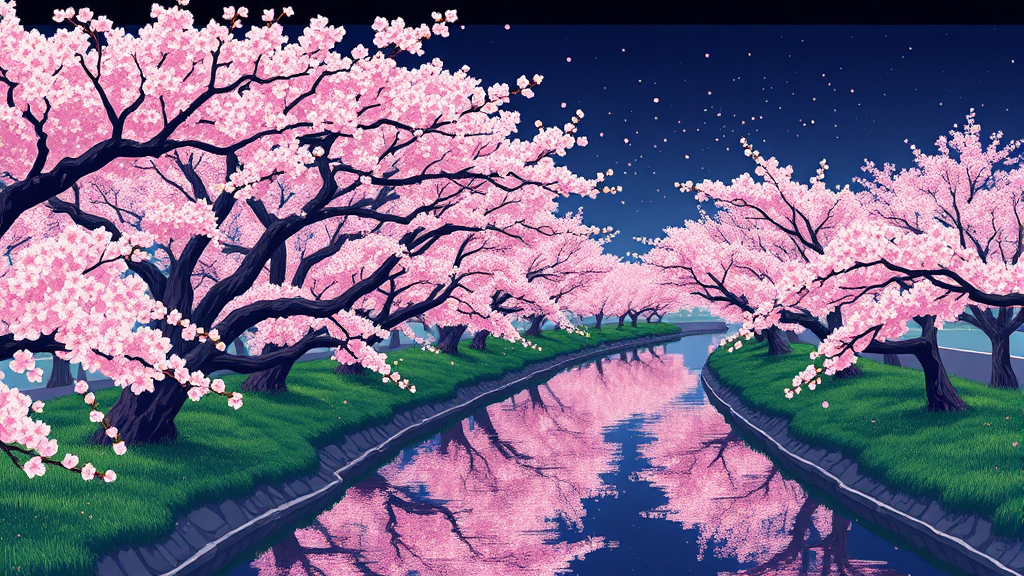 남원 벚꽃 명소 추천: 요천 벚꽃길 (illustration 스타일)