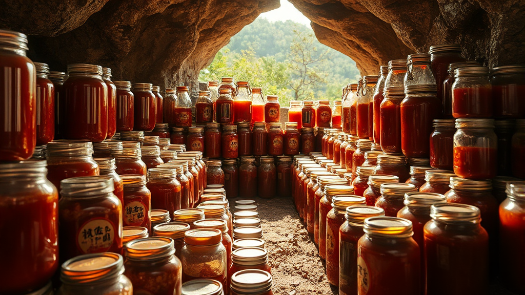 유기농 전통장 숙성 과정 (realistic 스타일)