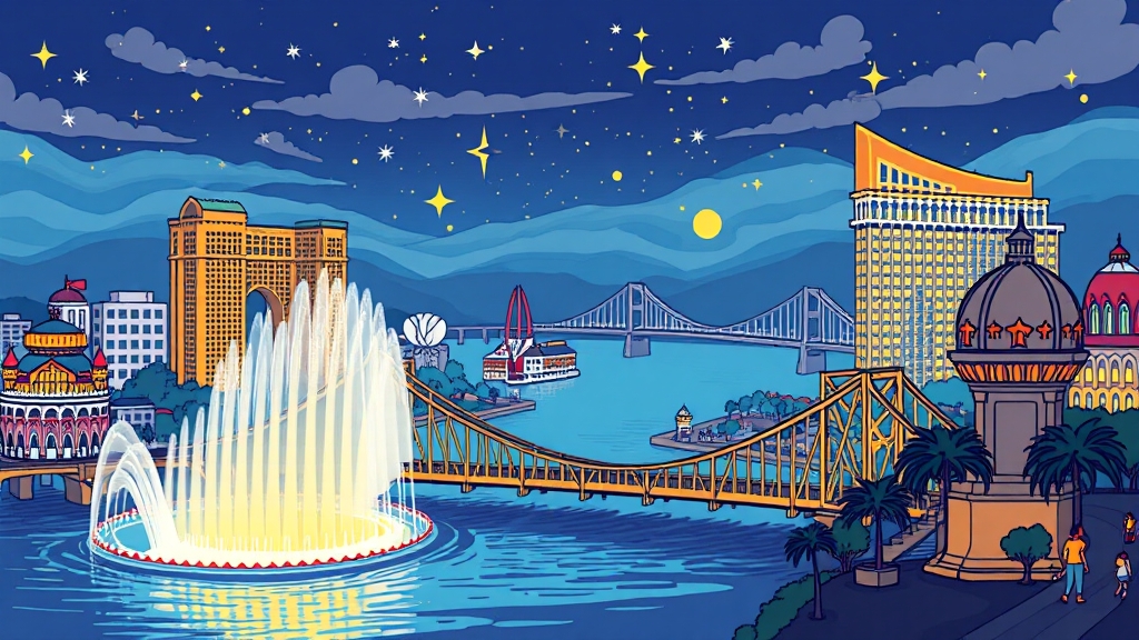 마카오 야경 명소: 로맨틱 밤을 위한 선택 (cartoon 스타일)