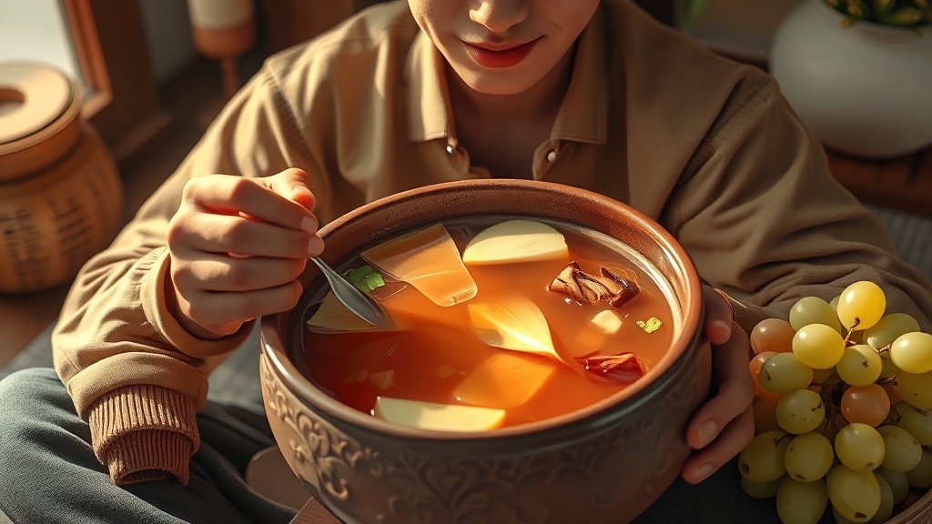 보양식 선택 및 섭취 시 주의사항 (realistic 스타일)