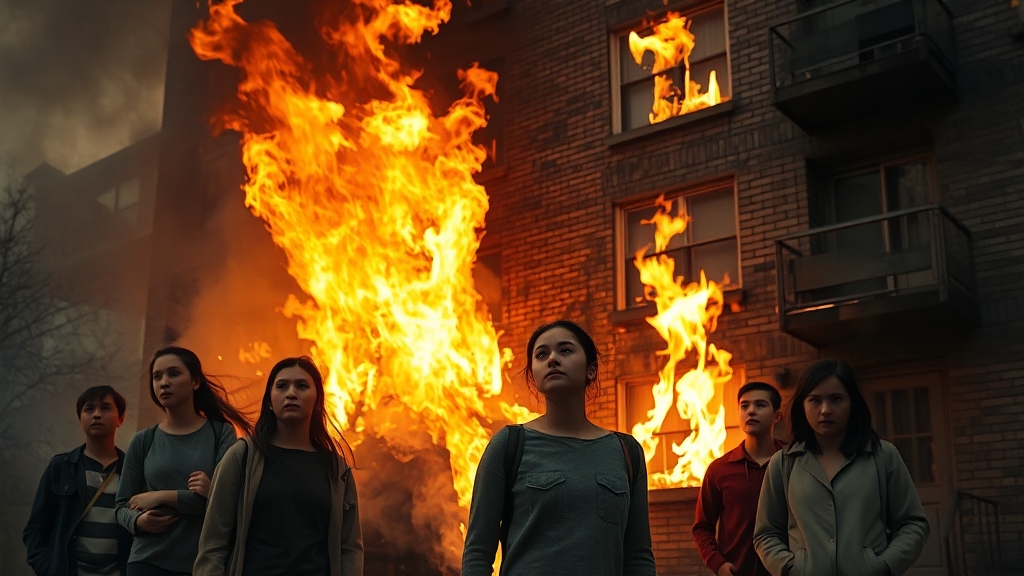 아파트 불나는 꿈 해몽 (realistic 스타일)