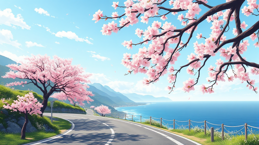 목포 벚꽃 축제 및 여행 추천 시기 (illustration 스타일)