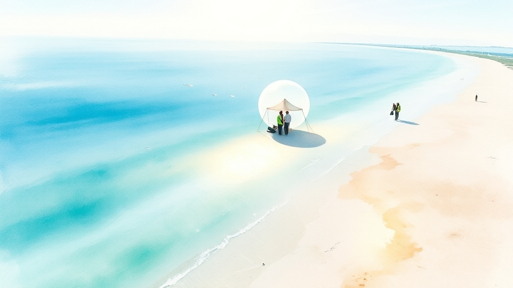 해수욕장 개장 준비 현황 (watercolor 스타일)