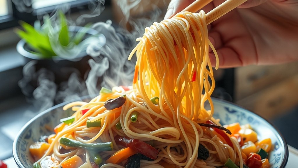 당면과 재료 버무리기 (realistic 스타일)