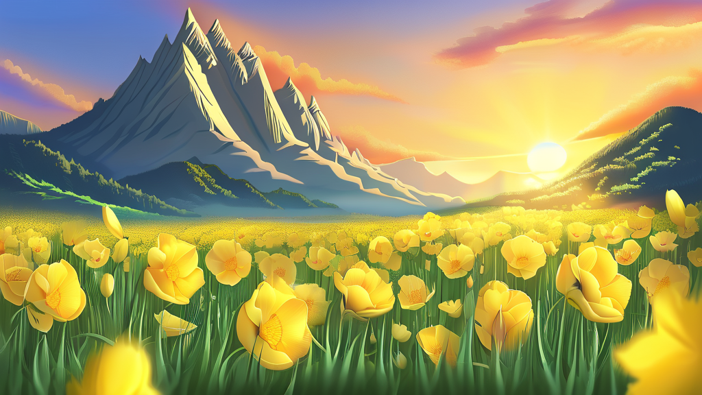 봄의 정취 만끽: 산방산 유채꽃 여행 (realistic 스타일)