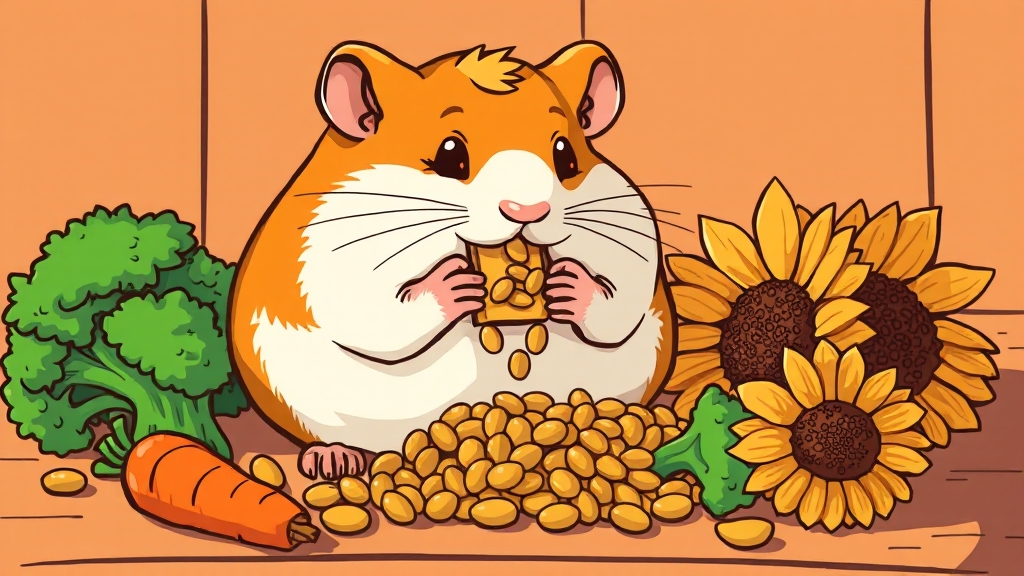 골든햄스터 먹이 종류 및 급여 방법 (cartoon 스타일)