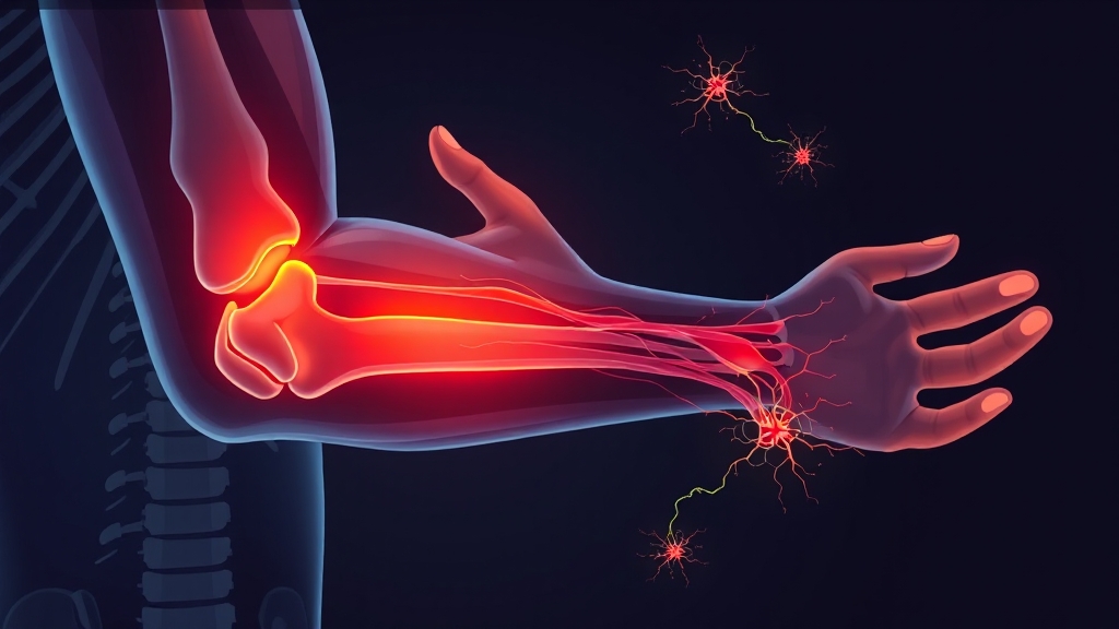 팔꿈치 통증, 신경 신호? (cartoon 스타일)