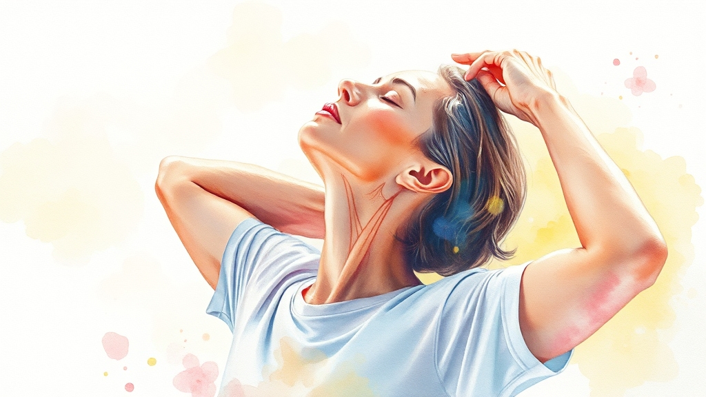 목 주변 근육 이완 스트레칭 가이드 (watercolor 스타일)