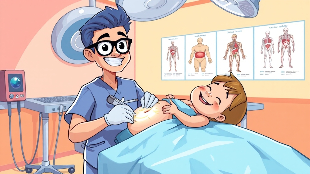 복강경 수술 장점 및 고려사항 (cartoon 스타일)