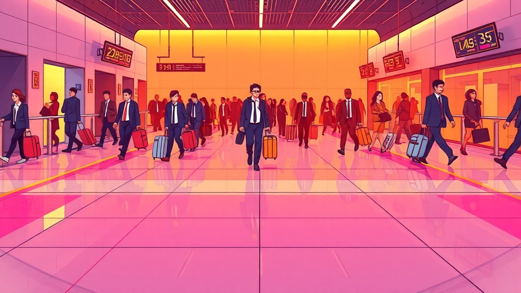 스마트패스 출국장 위치 (cartoon 스타일)