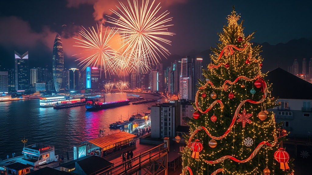 윈터 페스트: 마켓과 불꽃 쇼 (realistic 스타일)