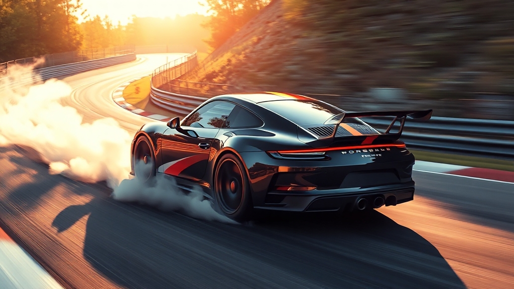 911 GT3 트랙 주행 성능 및 랩타임 (illustration 스타일)