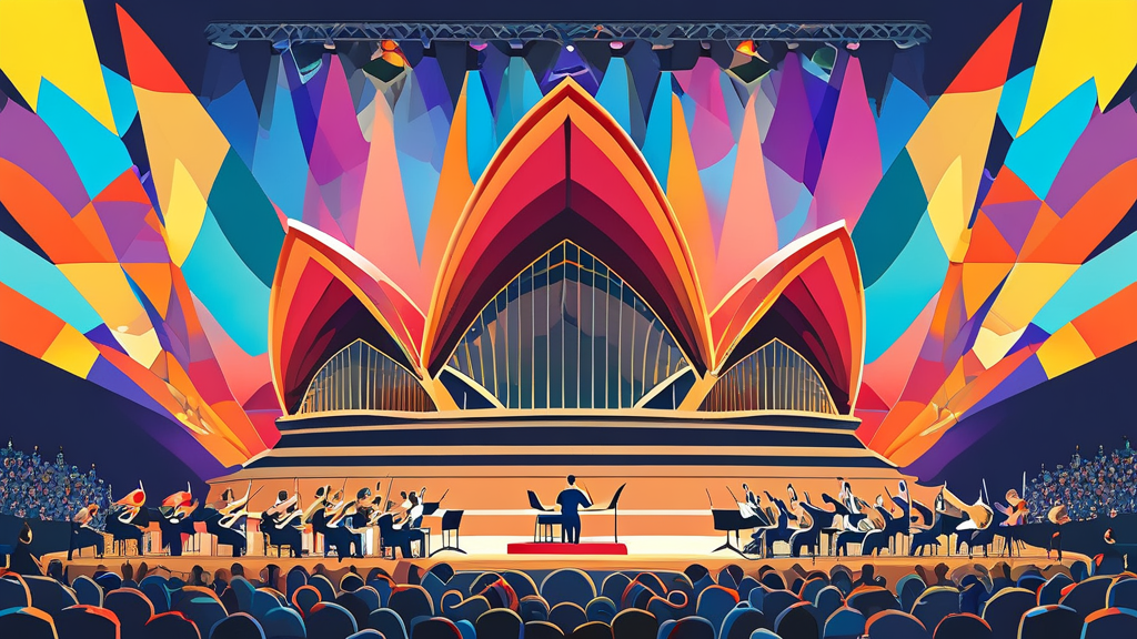 오페라 하우스에서 즐기는 다채로운 공연 (cartoon 스타일)