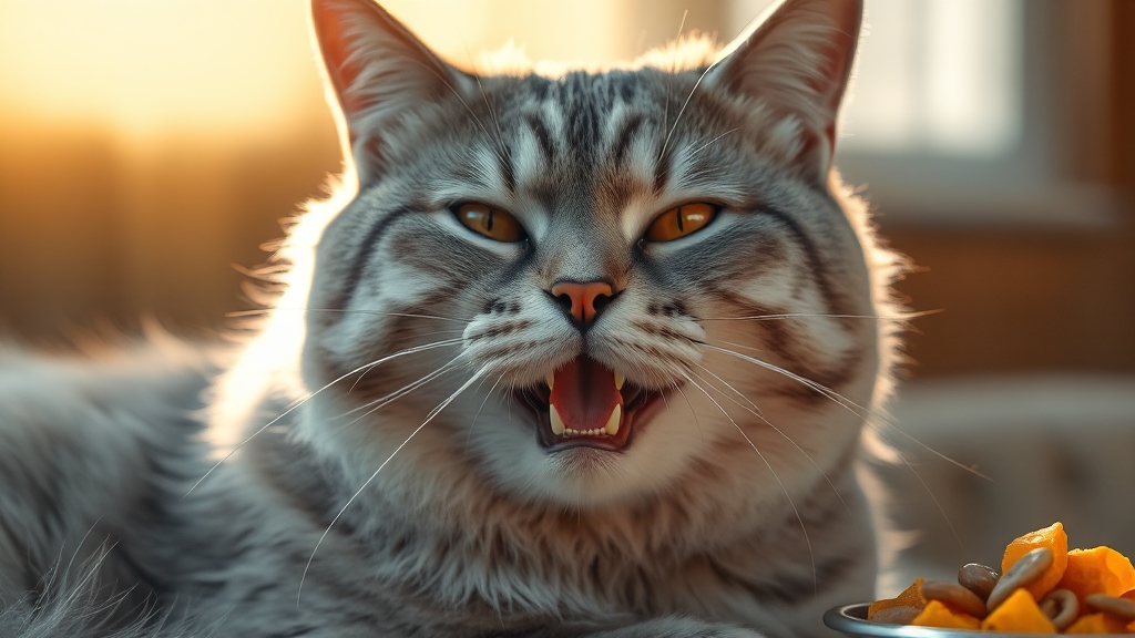 노령묘 사료 선택 시 고려사항 (realistic 스타일)