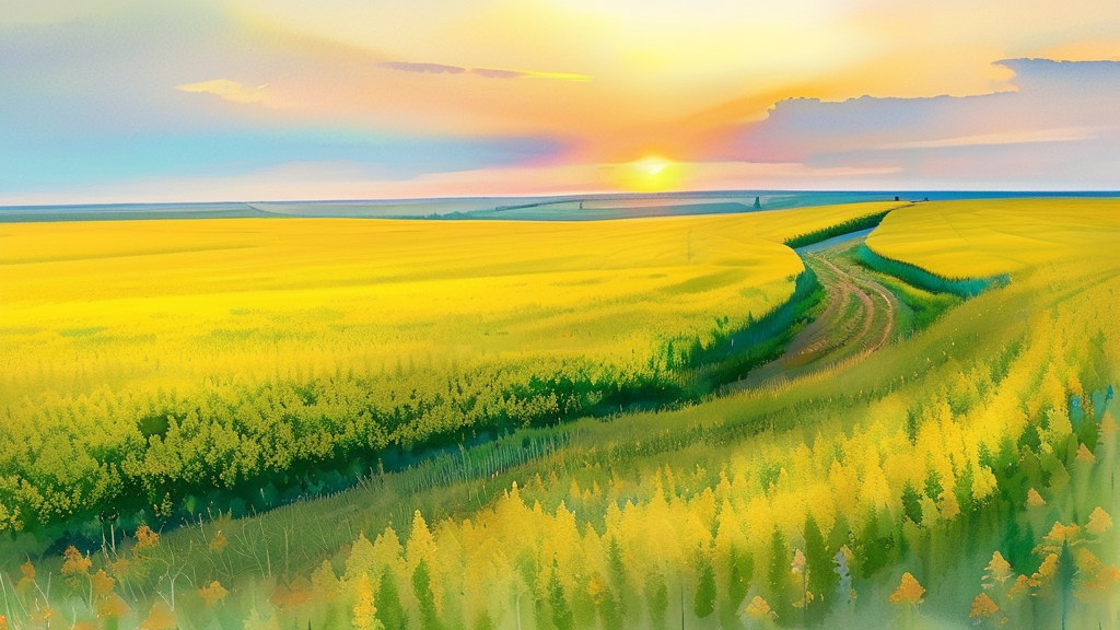 황홀한 유채꽃밭: 규모와 조성 배경 (watercolor 스타일)