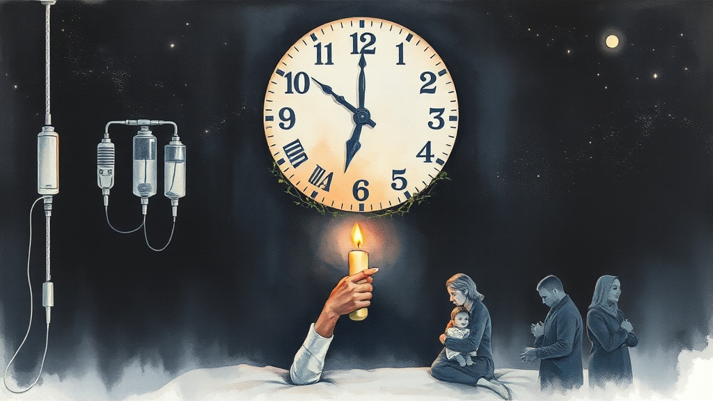 연명치료, 무엇을 의미할까요? (watercolor 스타일)