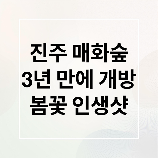 진주 매화숲
3년 만에 개방
봄꽃 인생샷 (진주 매화숲 명소)