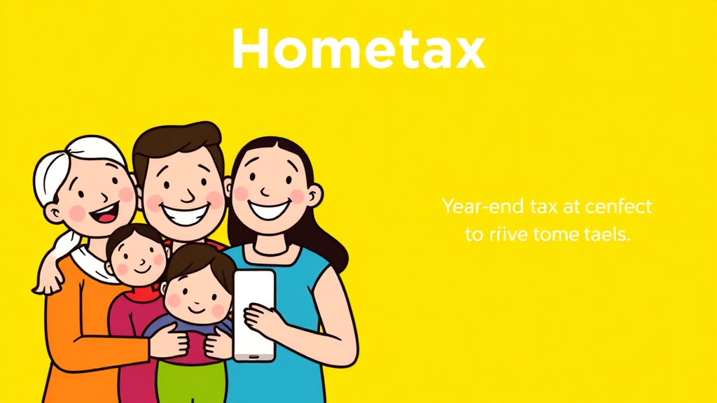 홈택스 활용: 부양가족 등록 & 자료 제공 동의 (cartoon 스타일)