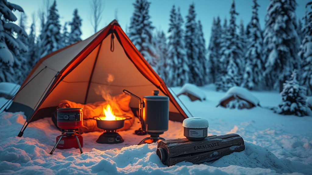 겨울 장박 캠핑 시 필수 준비물 (realistic 스타일)