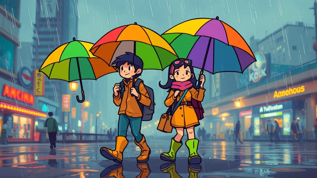 장마철 여행, 준비물은? (cartoon 스타일)