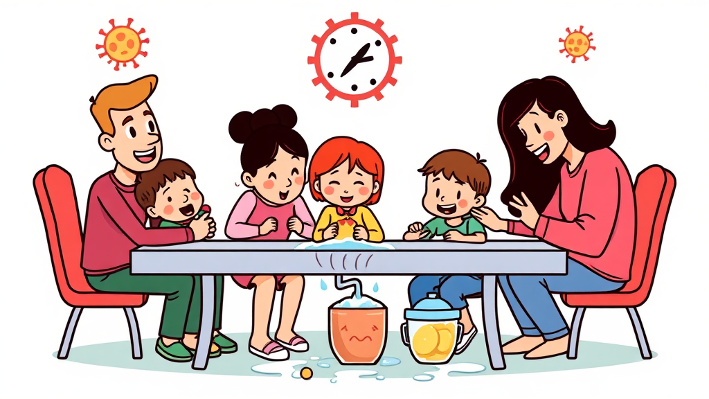 노로바이러스 잠복기와 전염성 (cartoon 스타일)